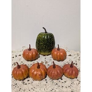 Set of 7 Miniature Faux Pumpkins Foam Fall Thanksgiving Halloween Decor